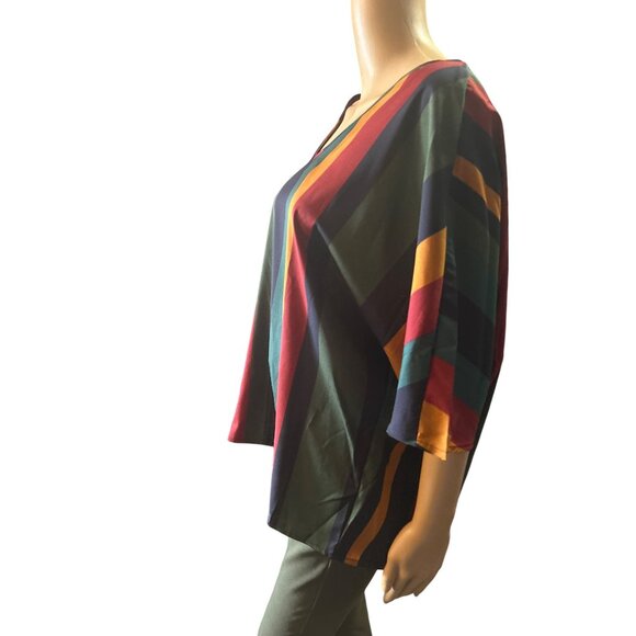 Emery Rose Oversized Striped V-Neck Short Sleeve Tunic Top Size Medium Boho Lage - Picture 6 of 6